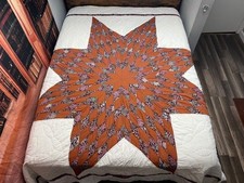 #876 Vintage Handmade Brown Floral Lone Star Quilt  77