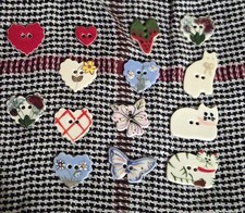 VTG Porcelain Ceramic Hand Painted Buttons Lot 15pcs. Cats/Hearts/Butterflies  picture