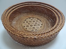 MCM Lot 3 Japanese Ikebana Large Nesting Handwoven BasketsBowls Intricate Design picture