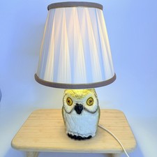 VTG MCM Textured Chalkware Figural Owl 3D Rustic Table Lamp Works Eyes 14” Shade picture