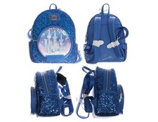 Loungefly Disney Cinderella's Castle Blue Sequin Snow Globe Mini Backpack picture