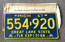 RARE 1967 A TRAILER MICHIGAN LICENSE PLATE NOS ORIGINAL WITH ENVELOPE WOW  picture