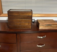 Knife Display Case 32+ Wood Walnut EDC Pocket Knives Watch Organizer Storage Box picture