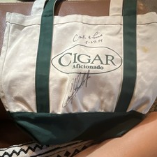 Cigar Aficionado Signed Canvas Tote Bag Green & White