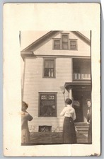 1913 Woman Balancing Broom House Manhattan KS Vintage RPPC Photo Postcard picture