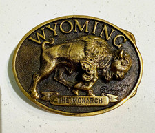 Vtg 1981 Wyoming Monarch Buffalo Bison Brass Belt Buckle Heritage Mint Western*  picture