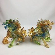 Liuli Crystal Glass Kirin Pair – Feng Shui Lucky Blessing home office Ornament picture