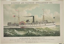 Photo:Boston Bangor Mt Desert Penobscot Steamer Ship 1883 Currier Ives picture