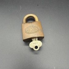Title: Vtg 1930s Corbin Solid Brass Padlock w/Original Flat Bow Key Antique Lock picture