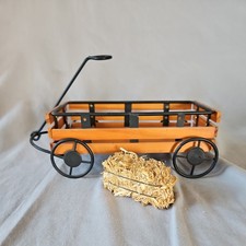 Vintage Rustic Wood & Wrought Iron Toy Wagon Shelf Sitter  Decor 9” long picture