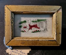 ANTIQUE 1850s VICTORIAN Hand-Colored Calling Card Miniature Frame Deer Ephemera picture