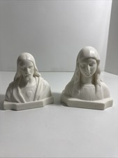 Vintage France Chalkware Jesus & Lady Of Lourdes Bust By CH. Maillard Rare picture