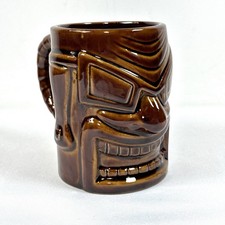 Vintage Brown Ceramic Tiki With Sunglasses Mug Hawaiian Luau Hawaii Island FUN picture