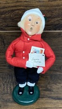 Byers Choice 2002 Signed Caroler Child Red Coat 93/100 w Postcard picture