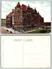 Kansas City Missouri City Hall Horse Drawn Carriages Streetcar Tracks Postcard picture