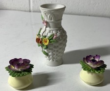 Vintage Lefton China Hand Painted Floral Vase & Flower Salt Pepper Shakers Set picture