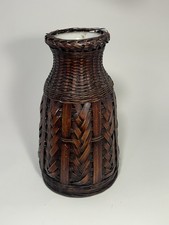 Vintage Japanese Ikebana Hanakago Yoroi-Gumi Woven Bamboo Vase Ceramic Insert picture