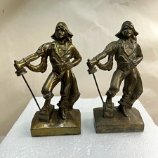 Antique Art Deco Pirate Buccaneer Bookends Paul Herzel Bronze Clad Cast Metal picture
