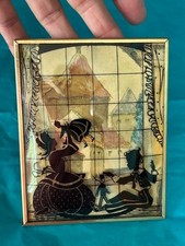 VTG ART DECO REVERSE PAINTING ON CONVEX BUBBLE GLASS CHILDREN AT PLAY SILHOUETTE picture