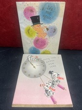 Vtg MCM New Years Greeting Cards 1940s 50s GB Hallmark Embossed Lot Of 2 Unused picture
