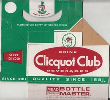 Vintage 1960s CLICQUOT CLUB Soda Bottle Six Pack Cardboard Carrier w/ Eskimo  picture