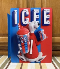 ICEE Bear Flange Sign Slushie Drink Double Sided Vintage Style Wall Decor picture