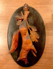 Antique Fox Carved Wood Wall Plaque Hunting Trophy European Folk Art 12 inches picture