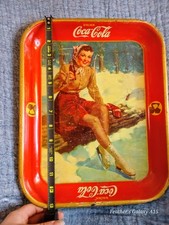 Original 1941 Coca Cola ICE SKATING GIRL Tin Soda Tray Advertising Coke Sign AAW picture