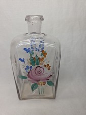 NICE Antique STIEGEL style Glass BOTTLE Pontil Enamel Floral design picture