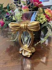 Vintage Gold Gilded Bow Vase With Glass Vase Insert picture