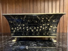 Large Antique Vtg French Tole Footed Jardiniere Cachepot Black Gold Art Deco picture