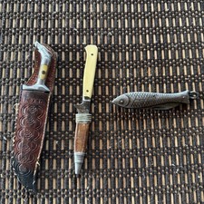 Three Vintage Knives w/ Souvenir and Unusual Qualities 1 Folding 2 Fixed Blade picture