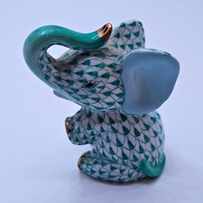 Herend Hungary Handpainted Porcelain Elephant Figurine Green Fishnet picture