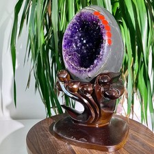10.42LB High quality rare purple crystal dragon egg cave crystal decoration+base picture