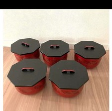 Kyoto Lacquerware Octagonal Okonomi Bowl Set 5pcs Red & Black Wajima Lacquer picture