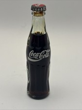 VTG MINI COCA-COLA GLASS BOTTLE, FULL W/ METAL CAP 3” Atlanta picture