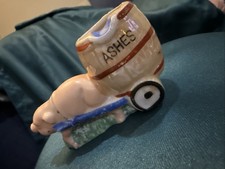 Japanese Vintage ceramic pig pulling a cart ashtray, 3” Long Adorable picture