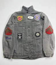Vtg Schott NYC Denim Jacket L Grey USMC Marine Corps Semper Fi Masonic Custom picture