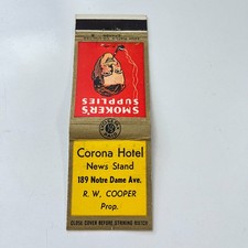 Corona Hotel News Stand RW Cooper Notre Dame Ave Vintage Matchbook Cover TMB95-3 picture