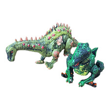 2pc Green Plastic Dinosaur Figurines Mixed Species Lot Prehistoric Toy Figures picture