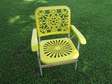 Vintage 1960s-70s Yellow BERNARD INDUSTRIES Lawn CHAIR - SUNBURST Ray Pattern  picture