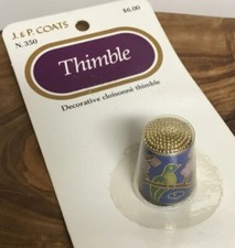 Vtg J&P Coats Chinese Cloisonné Thimble Bird Flower Enamel Sewing Notion N350 picture