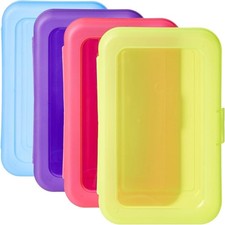Large Pencil Cases 4 Pack, Durable Plastic Storage Boxes, School Supply Organize picture
