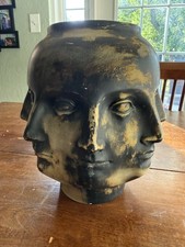 Perpetual Faces Vase Black Ceramic Piero Fornasetti Style by TMS Vitruvian 2005 picture