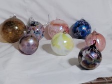 8 Vntg  Hand Blown Glass Christmas Ball Ornaments Various Designs Unbranded picture