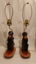 Antique Indian Folk Art Polychromed Carved Wood 1870's Monkey Lamp Set-23 