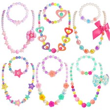 Kids Beaded Necklaces Bracelets Set - 6 Jewelry Pieces for Girls picture