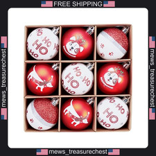 Christmas Dog Ornaments Set 9ct, 2.36 inch, Red & White Holiday Decor picture