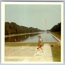 Vtg Color Snapshot Boy Washington Monument Lincoln Memorial Reflecting Pool picture