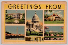 Washington DC Greetings Multiview Monuments Mount Vernon Postcard c1940s picture